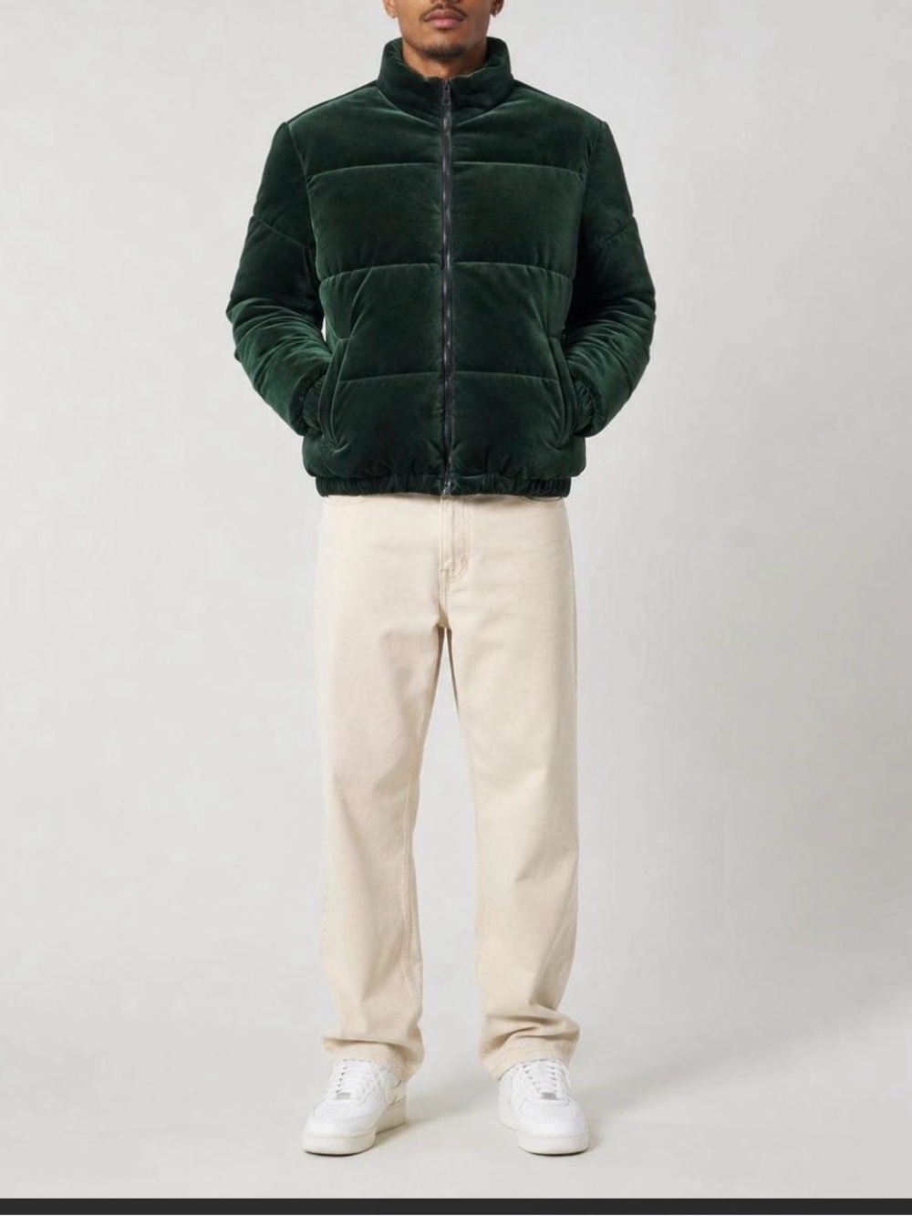 Forever 21 Men’s Velvet Puffer Jacket - Deep Green